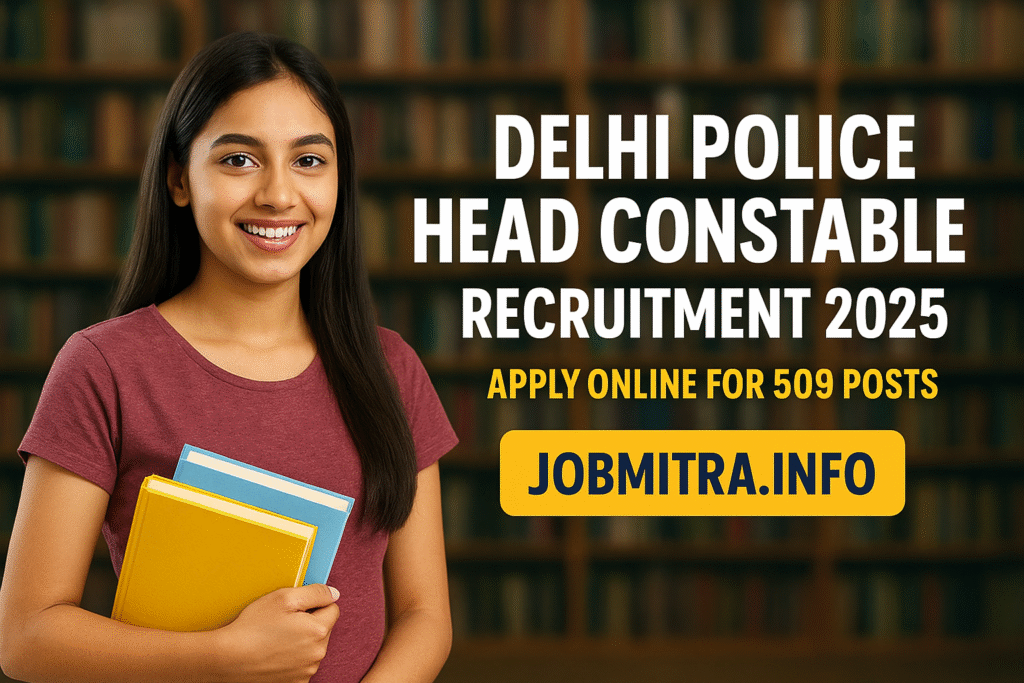 Student with books representing Delhi Police Head Constable 2025 Recruitment – Jobmitra.info