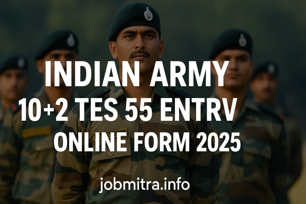 Indian Army 10+2 TES 55 Entry Online Form 2025, 90 vacancy notification, apply online, JobMitra.info, Indian Army recruitment, TES 55 form 2025
