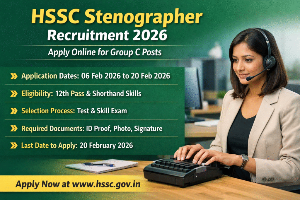 HSSC Stenographer Recruitment 2026 – Apply Online, Dates, Eligibility & Vacancy