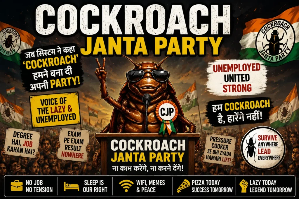 Cockroach Janta Party viral meme movement image with unemployment satire