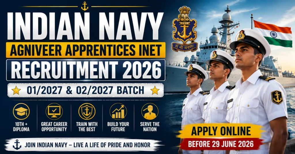 Indian Navy Agniveer Apprentices INET Recruitment 2026 apply online for 01/2027 and 02/2027 batch