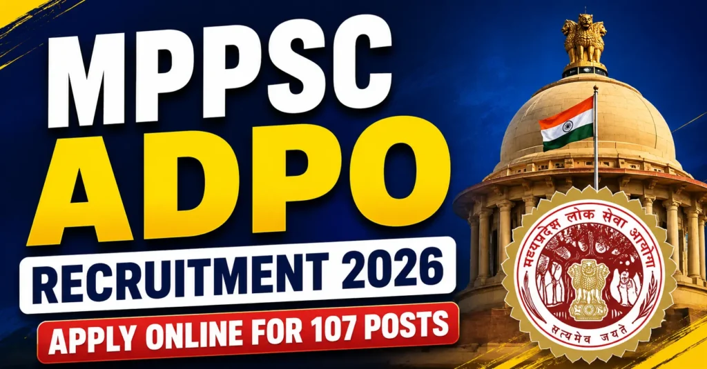 MPPSC ADPO Recruitment 2026 featured image showing Assistant District Prosecution Officer 107 posts apply online