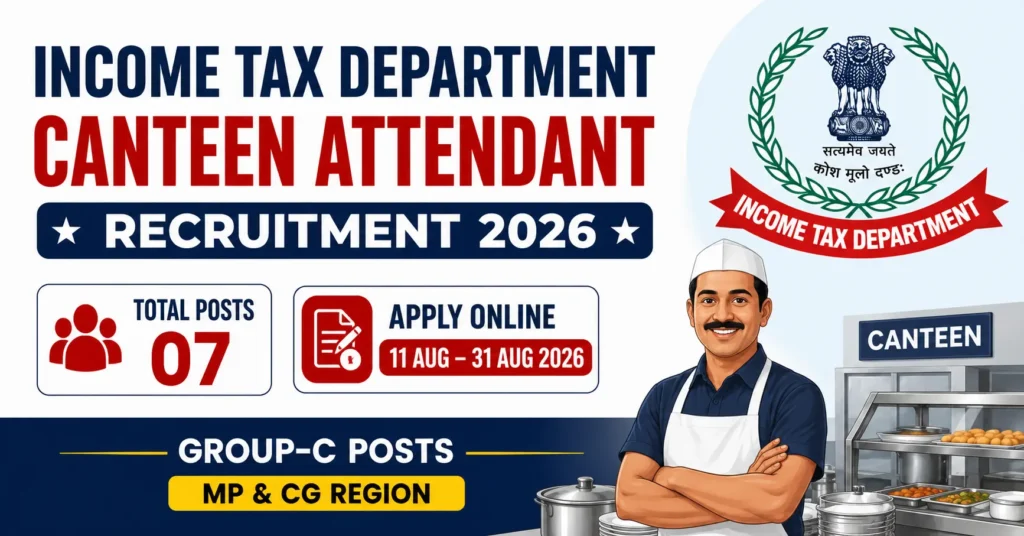 Income Tax Department Canteen Attendant Recruitment 2026 – 7 Group-C Posts