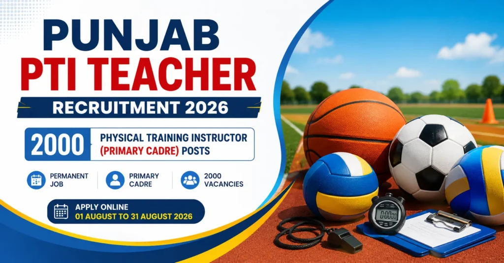 Punjab PTI Teacher Recruitment 2026 for 2000 Physical Training Instructor (Primary Cadre) posts