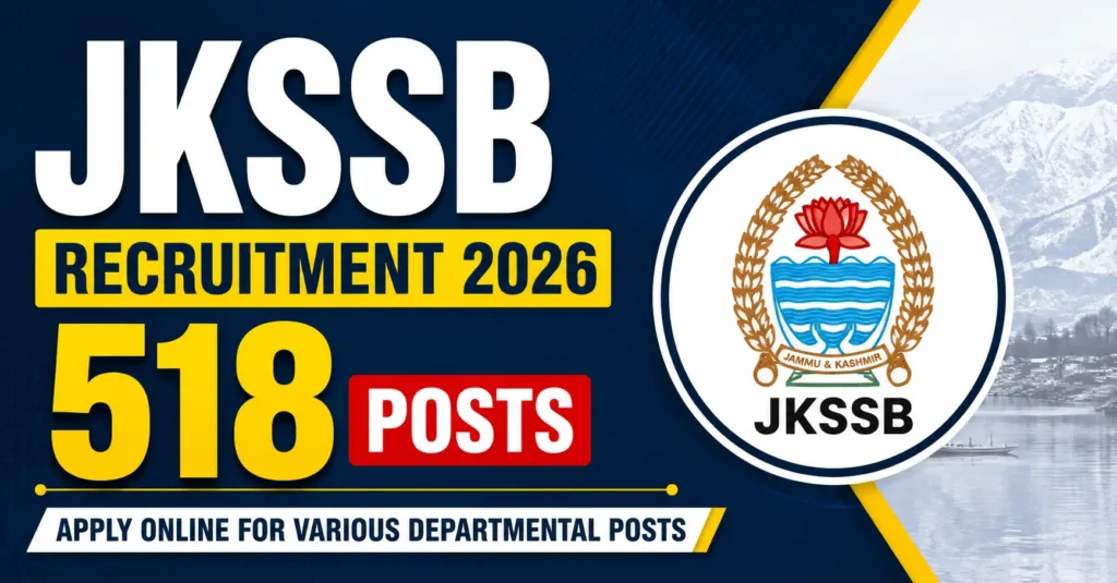 JKSSB Recruitment 2026 featured image showing 518 vacancies for various departmental posts under Advertisement No. 08 of 2026