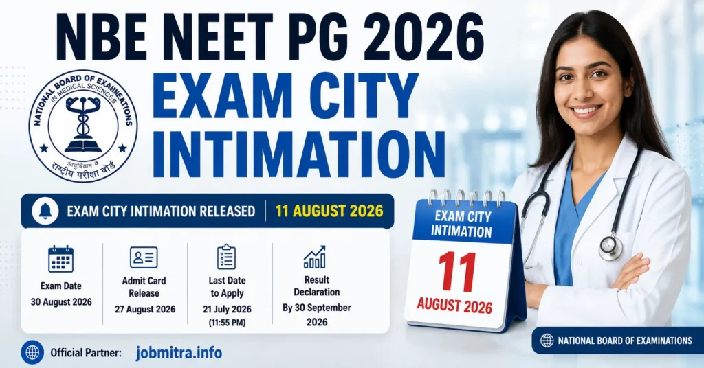 NBE NEET PG 2026 Exam City Intimation released on 11 August 2026