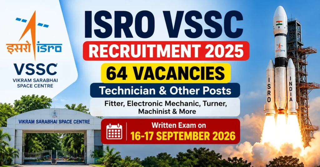 ISRO VSSC Recruitment 2025 64 Technician and Other Posts Exam Date 16-17 September 2026